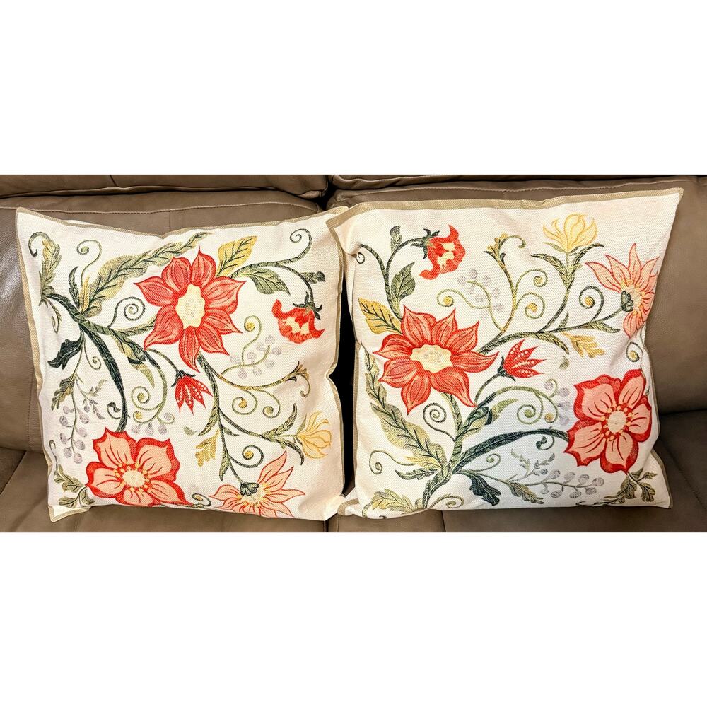 Two throw pillows featuring embroidered look floral pattern NEW